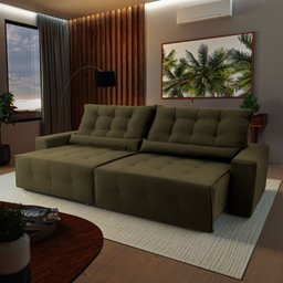 Sofá Retrátil/Reclinável Montebello 300cm Suede Velut com Molas no Assento - King House - 1