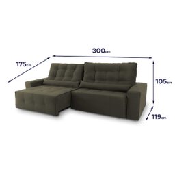 Sofá Retrátil/Reclinável Montebello 300cm Suede Velut com Molas no Assento - King House - 2