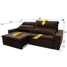 Sofá Retrátil/Reclinável Amsterdam 3,00m Suede Velut com Molas no Assento - King House - 3