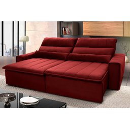 Sofá Retrátil/Reclinável Patagônia 3,00m Suede Velut Vermelho c/ Molas no Assento - King House - 1