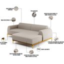 Ver imagem 3 de Sofá 3 Lugares com Chaise Direito Para Sala de Estar Molino 230cm D02 Linho Bege C-107 - Lyam
