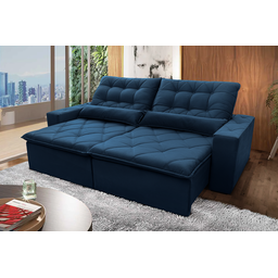 Sofá Retrátil/Reclinável Islândia 3,00m Suede Velut Azul Marinho c/ Molas no Assento - King House - 2