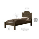 Ver imagem 4 de Cama de Solteiro para Quarto Mdf Clássica Iris Tradicional com Colchão 188x88cm:castanho