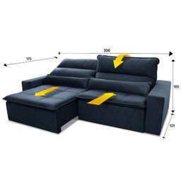 Sofá Retrátil/Reclinável Amsterdam 3,00m Suede Velut com Molas no Assento - King House - 3