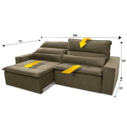 Sofá Retrátil/Reclinável Amsterdam 3,00m Suede Velut com Molas no Assento - King House - 3