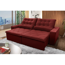 Sofá Retrátil/Reclinável Islândia 3,00m Suede Velut Vermelho c/ Molas no Assento - King House - 2