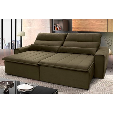 Sofá Retrátil/Reclinável Patagônia 2,10m Suede Velut Bege c/ Molas no Assento - King House