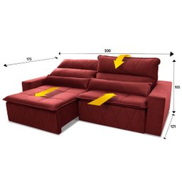 Sofá Retrátil/Reclinável Amsterdam 3,00m Suede Velut com Molas no Assento - King House - 2