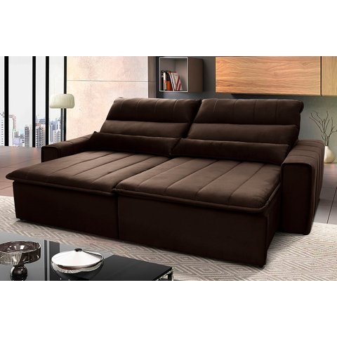 Sofá Retrátil/Reclinável Patagônia 2,10m Suede Velut Marrom c/ Molas no Assento - King House