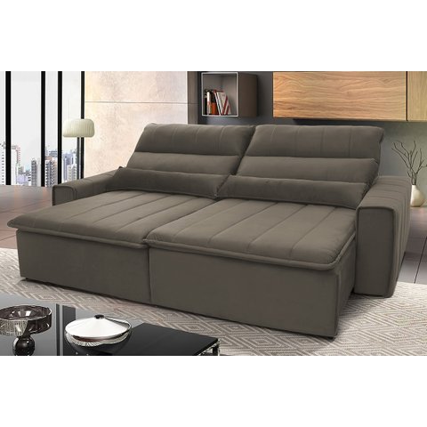 Sofá Retrátil/Reclinável Patagônia 2,50m Suede Velut Tabaco c/ Molas no Assento - King House
