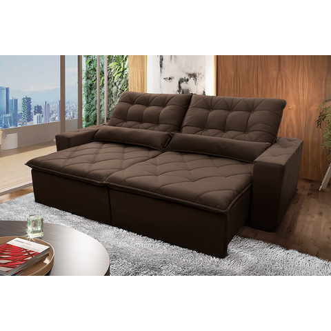 Sofá Retrátil/Reclinável Islândia 2,70m Suede Velut Marrom c/ Molas no Assento - King House