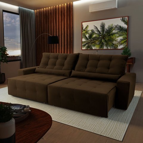 Sofá Retrátil/Reclinável Montebello 270cm Suede Velut com Molas no Assento - King House