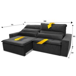 Sofá Retrátil/Reclinável Amsterdam 3,00m Suede Velut com Molas no Assento - King House - 2