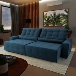 Sofá Retrátil/Reclinável Montebello 300cm Suede Velut com Molas no Assento - King House - 1