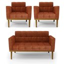 Ver imagem 1 de Conjunto 2 Poltronas e 1 Namoradeira Decorativa Karen Pés Fixo em Madeira Castanho Pu Nozes G19 - Gr