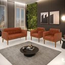 Ver imagem 2 de Conjunto 2 Poltronas e 1 Namoradeira Decorativa Karen Pés Fixo em Madeira Castanho Pu Nozes G19 - Gr