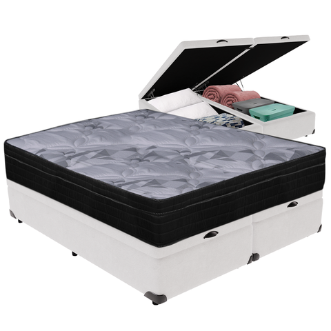 Cama Box Baú Branco e Colchão Airtech Pampa Molas Ensacadas Queen Ortobom