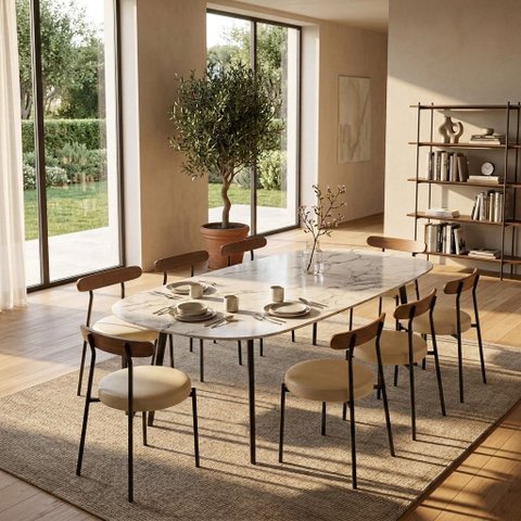 Cadeira Sala de Jantar Kit 8 Lizzie Base Tubular Preto Encosto Castanho PU D03 - D'Rossi
