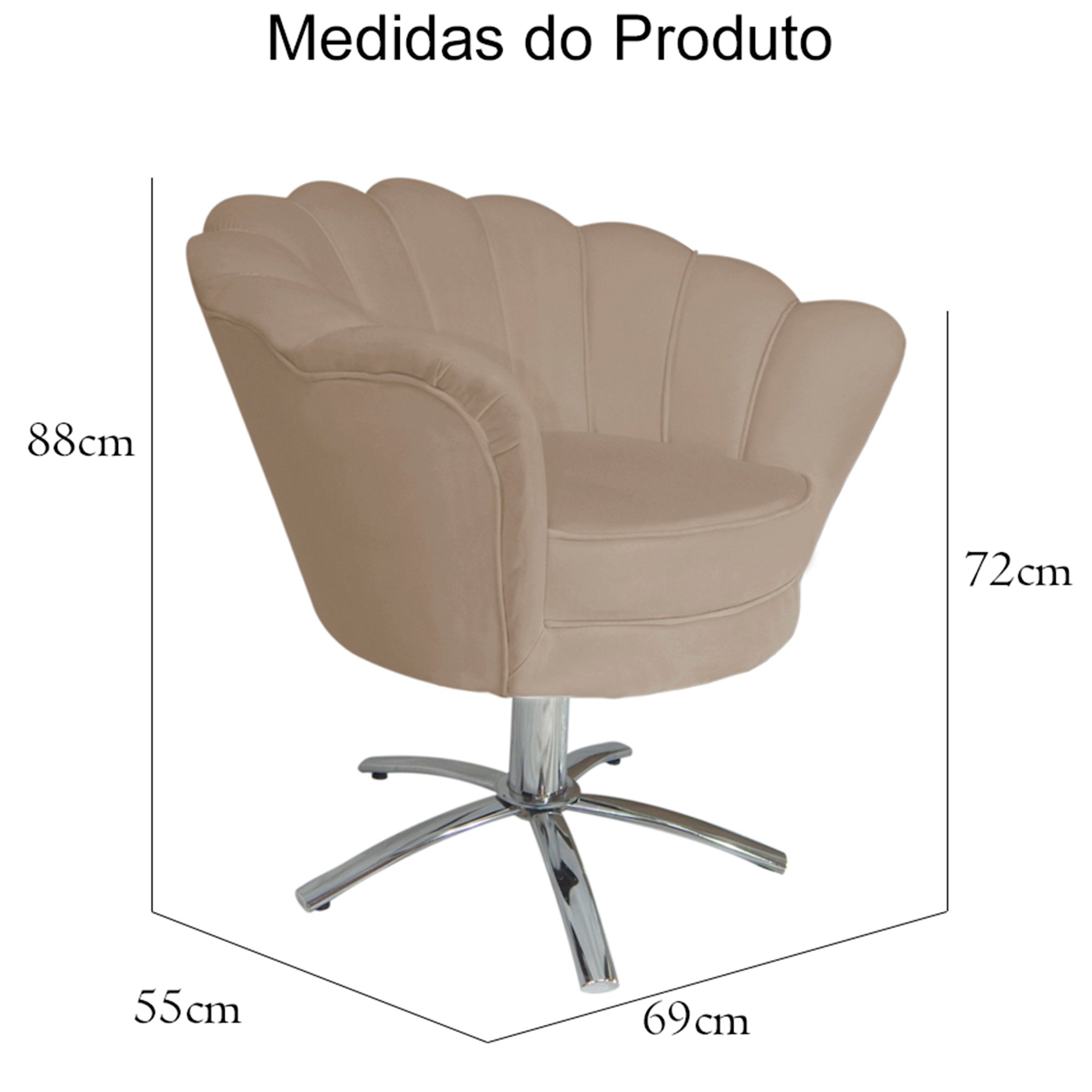 Poltrona Cadeira com Base Giratoria Cromado Pétala Suede Capuccino - 5