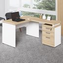 Ver imagem 1 de Mesa em L 1,20m com Gaveteiro 3 Gavetas Pés Painel F5 Office Cor:macadâmia com Branco