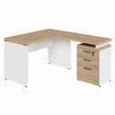 Ver imagem 3 de Mesa em L 1,20m com Gaveteiro 3 Gavetas Pés Painel F5 Office Cor:macadâmia com Branco