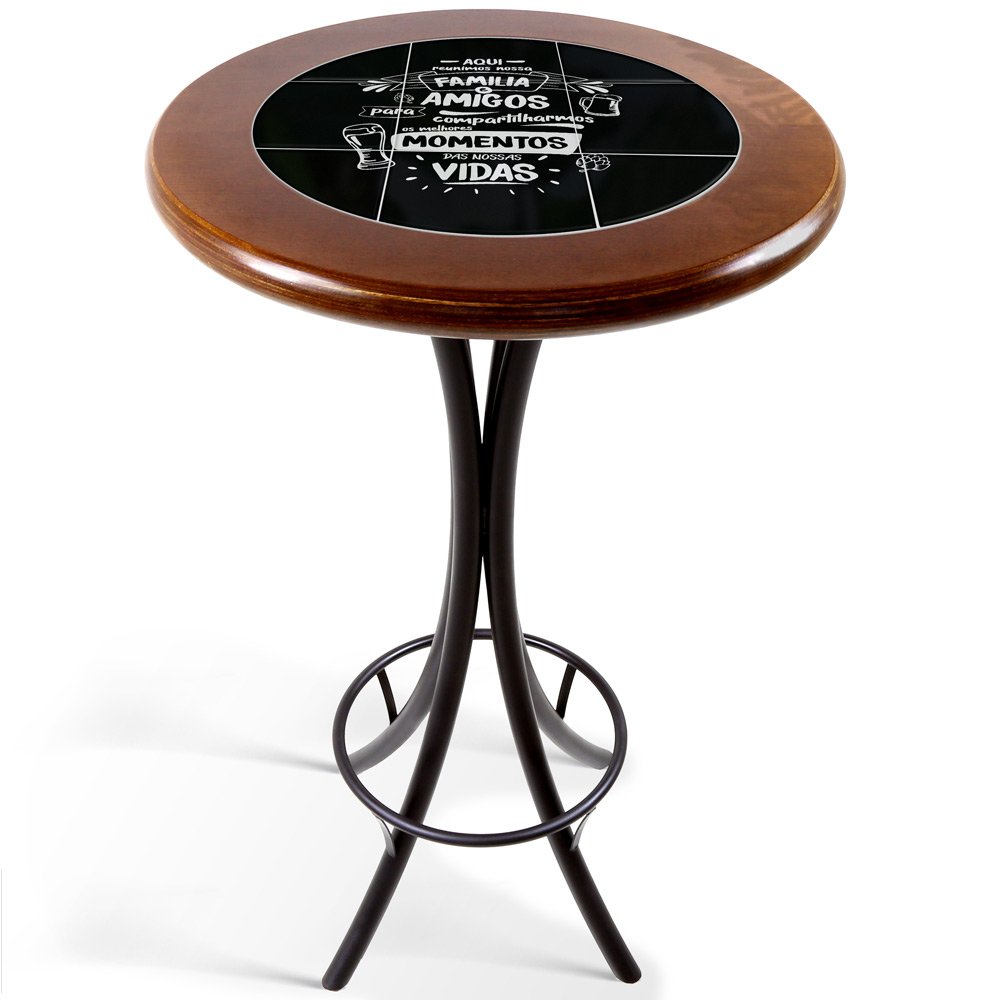 Conjunto Bistro para Varanda Pequena Alta com 3 Banquetas de Madeira e Azulejo - Familia e Amigos - 3