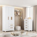 Ver imagem 1 de Quarto Bebê Infantil com Guarda-Roupa 3 Portas e 2 Gavetas com Cômoda 4 Gavetas Branco