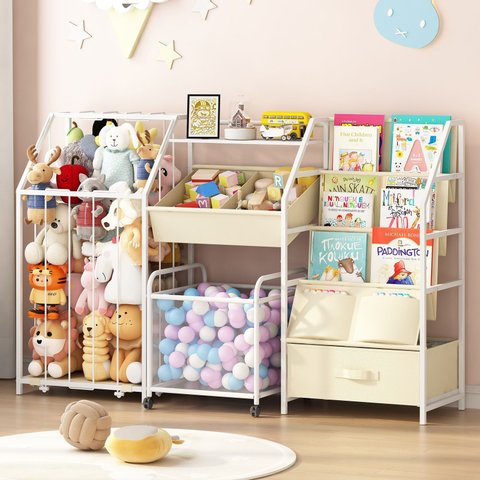 Estante Infantil Organizadora Montessori para Livros, Brinquedos e Pelúcias Bege
