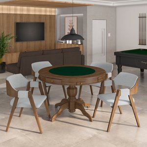 Conjunto Mesa de Jogos Carteado Bellagio Tampo Reversível Verde e 4 Cadeiras Madeira Poker Base Estr