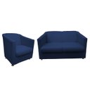 Ver imagem 1 de Kit Namoradeira + 1 Poltrona Decorativa Biane Suede Azul Marinho Pés Cromado Mz Decor