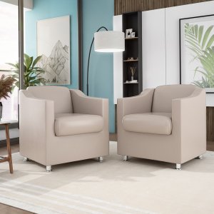 Kit 2 Poltronas Decorativas Bia Consultorio Recepção Sala Cor:courino Bege