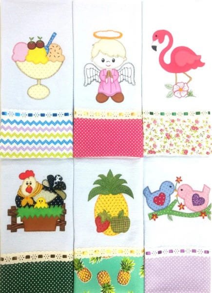 20 Panos De Prato Bordado Patchwork Com Bainha Pé De Galinha - 7