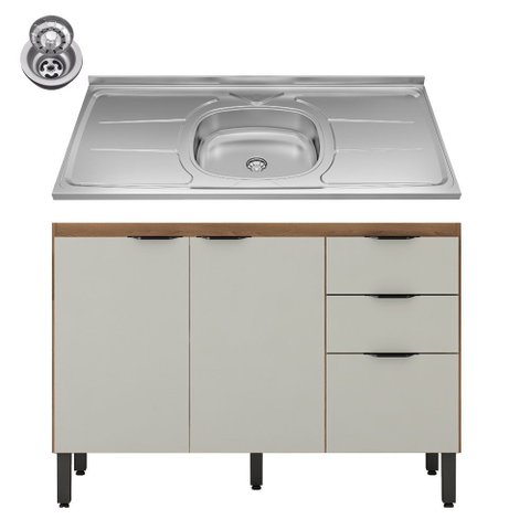 Balcão Firenze com Pia e Cuba Ghelplus 120cm Amêndola Touch Nude Prime Tx Demóbile