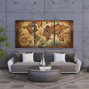 Kit 3 Quadro Decorativo Mapa Mundi Antigo Mundo Globo Brasil 28x20cm
