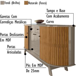 Cristaleira Buffet Aparador Mesa De Centro Fenddi Naturale MDT - 3
