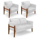 Ver imagem 1 de Kit 1 Sofá Namoradeira e 2 Poltronas Lana Corano Base de Madeira - D’Rossi Branco