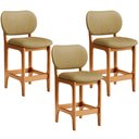Ver imagem 1 de Kit 03 Banquetas Baixa Bar Cozinha e Sala de Jantar Fixa Betta L02 Imbuia Couríssimo Casco Fendi - L