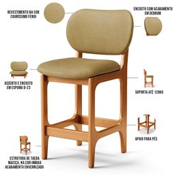 Kit 03 Banquetas Baixa Bar Cozinha e Sala de Jantar Fixa Betta L02 Imbuia Couríssimo Casco Fendi - L - 3