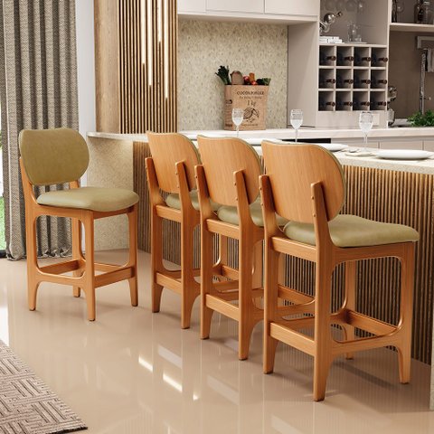 Kit 03 Banquetas Baixa Bar Cozinha e Sala de Jantar Fixa Betta L02 Imbuia Couríssimo Casco Fendi - L