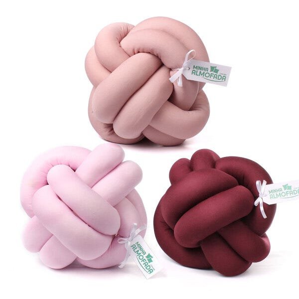 Almofada para Cama Nó Escandinavo Marsala, Rosa e Rosê 3 Unidades