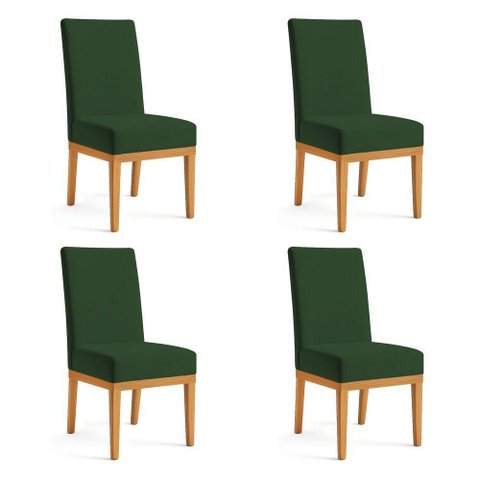 Kit 4 Cadeiras de Jantar Brisa Veludo Verde Base de Madeira - Pallazio
