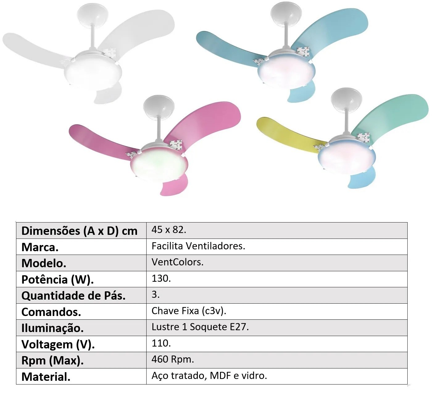 Ventilador de Teto Facilita Ventcolors Amarelo/branco 3pás Mdf 110v Facilita Ventiladores - 6