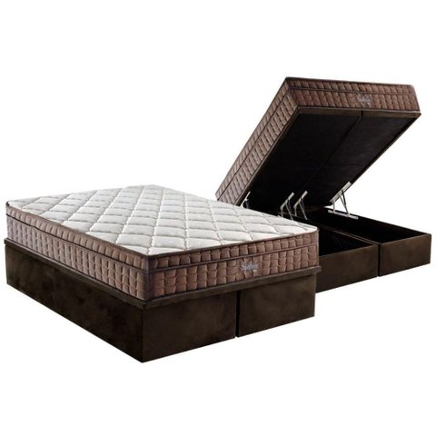 Cama Box Baú Queen: Colchão Anatômico Anjos D28 - Ag65 Anjos Star+ Base Crc Suede Brown(158x198)