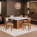 Ver imagem 2 de Conjunto Sala de Jantar Amsterdã New Mesa Tampo Giratório 6 Cadeiras Santiago Madeirado/off White