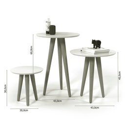 Conjunto 3 Mesas 4203 Off White Pés em Madeira - Ofertamo - 3