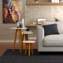 Conjunto 3 Mesas 4203 Off White Pés em Madeira - Ofertamo - 2