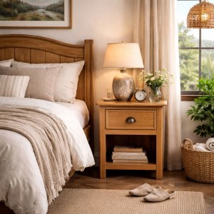 Mesa de Cabeceira Madeira Maciça Boho Rústica Mesinha Quarto:freijo