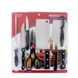 Jogo Kit de Facas de Churrasco 8 Peças Tesoura Cozinha Açougueiro Aço Inox - 2