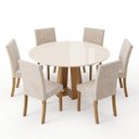 Ver imagem 3 de Conjunto Sala de Jantar Mesa Lisa 140cm com Tampo MDF e Vidro Redonda 6 Cadeiras Lily