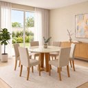 Ver imagem 1 de Conjunto Sala de Jantar Mesa Lisa 140cm com Tampo MDF e Vidro Redonda 6 Cadeiras Lily